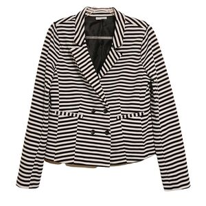 Halogen | Black & White Striped Cropped Blazer Jacket (Size Large)